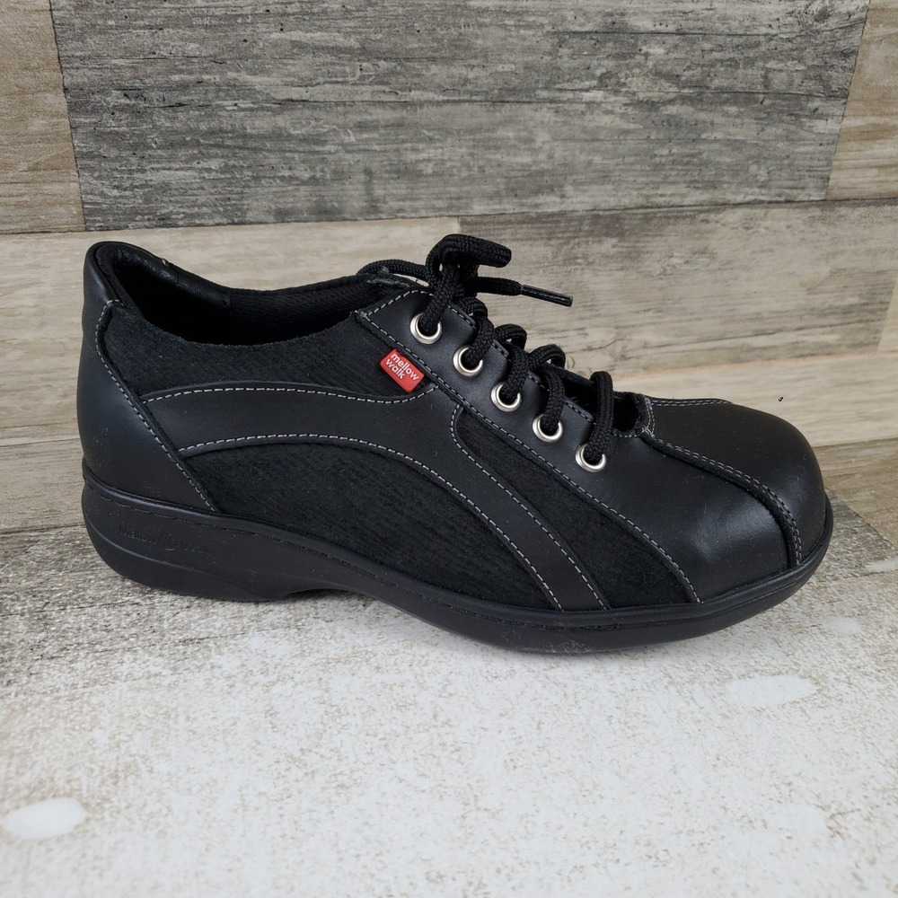 Mellow Walk Daisy Womens Work Shoes Sz 5.5 E Black Leather Steel Toe Lace Up